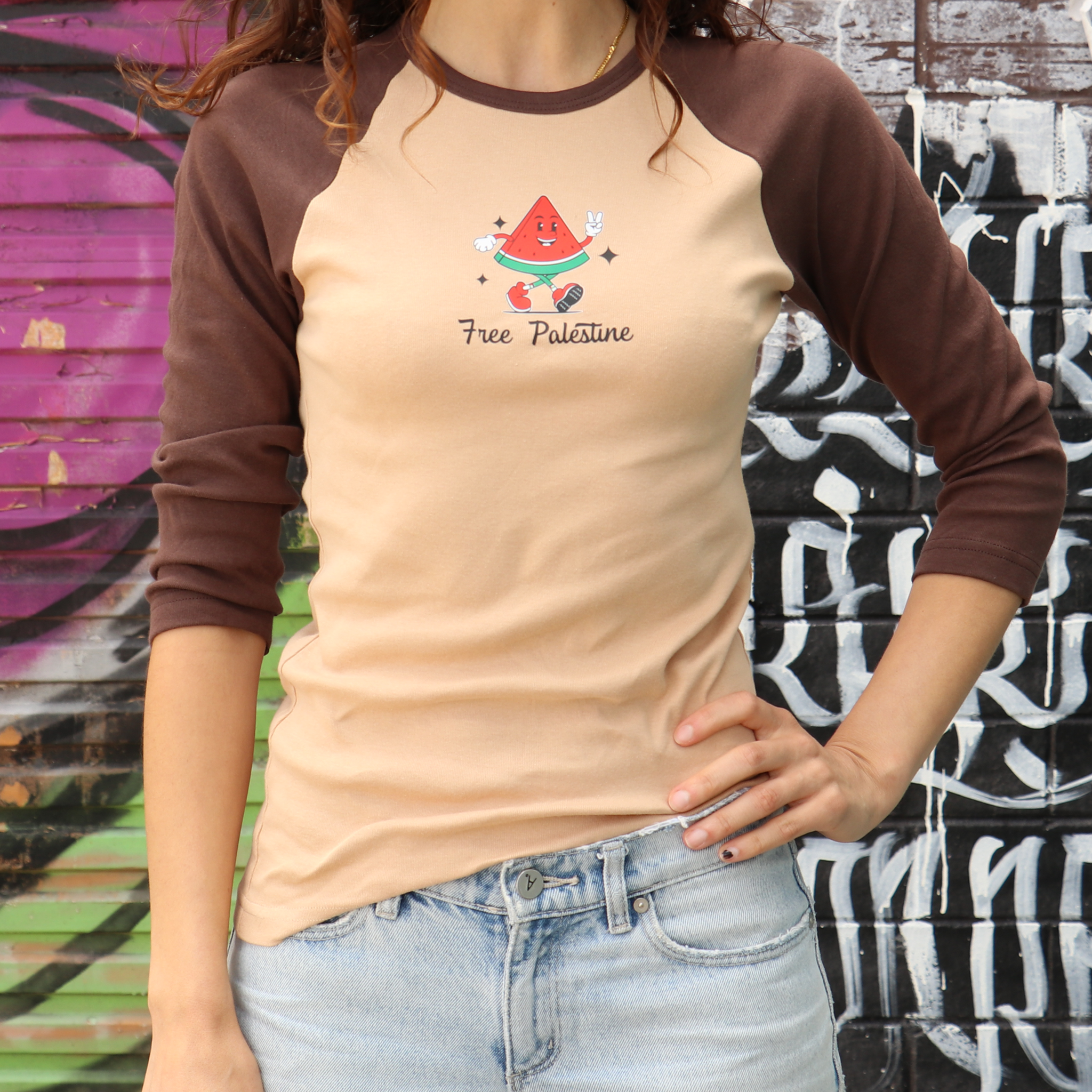 Free Palestine Melon Man - 3/4 Raglan T-shirt (Women)